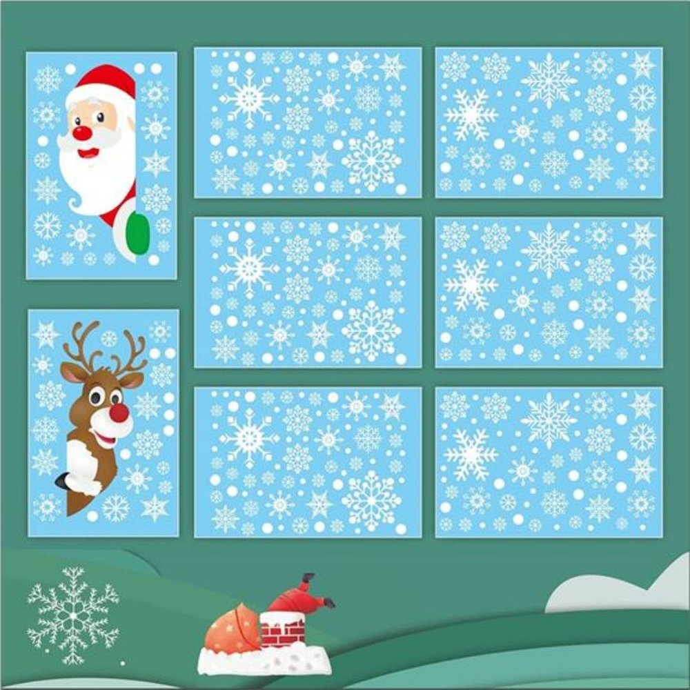 406pcs Christmas Window Clings for Glass Windows, 8sheets  Window Decorations